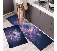 HASLEFND Lot de 2 Tapis de Cuisine Style géométrique de Science-Fiction Triangle Lumineux, Lavable Tapis de Cuisine avec Autocollants antidérapants pour Cuisines, Couloir(Violet, 45x75+45x150cm)