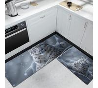 HASLEFND Lot de 2 Tapis de Cuisine Style Photographique réaliste Le léopard des neiges était allongé sur Le Rocher antidérapants lavables pour Cuisine, Couloir, Salon, Chambre à Coucher50x80+50x150cm
