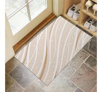 HASLEFND Paillasson d’entrée antidérapant 90 x 150 cm - Tapis intérieur/extérieur - Beige Lignes Simples Motif à Rayures Blanches - Lavable, Facile à Nettoyer pour Intérieur et Extérieur