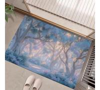 HASLEFND Paillasson Interieur 45 x 75 cm, Rêveur et Magnifique Un Fin Brouillard enveloppait la forêt Tapis d'Entrée Antidérapant et Lavable en Machine, Tapis de Sol Douces Absorbantes Violet Clair