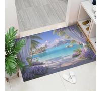 HASLEFND Paillasson Interieur 45 x 75 cm, Style Plage Tropicale Chaîne de Montagnes Huateng Océan Tapis d'Entrée Antidérapant et Lavable en Machine, Tapis de Sol Douces Absorbantes Bleu-Violet
