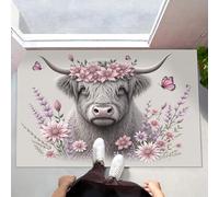 HASLEFND Paillasson Interieur 45 x 75 cm,Tapis de Sol Douces Animaux ruraux Fleurs de Vache des Highlands, Tapis d'Entrée Antidérapant et Lavable en Machine,pour Chien, Entrée, Porte et Couloir