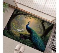 HASLEFND Paillasson Interieur 60 x 90 cm,Tapis de Sol Douces Style Jungle rétro Paon des forêts, Tapis d'Entrée Antidérapant et Lavable en Machine,pour Chien, Entrée, Porte et Couloir