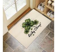 HASLEFND Paillasson Intérieur Tapis 40 x 60 cm, Style dessiné à la Main Texte du trèfle à Quatre Feuilles, Entrée Intérieur Extérieur Imperméable,Antidérapan,Tapis pour Patio, Porche, entré - Vert