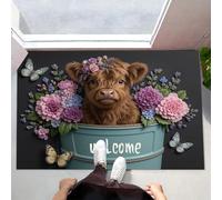 HASLEFND Paillasson Intérieur Tapis 60 x 90 cm, Animaux ruraux Fleurs de Vache des Highlands, Entrée Intérieur Extérieur Imperméable,Antidérapan,Tapis pour Patio, Porche, entré - Brun