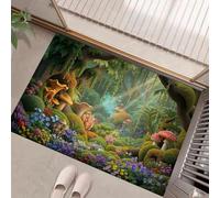 HASLEFND Paillasson Le Livre de la Jungle, Tapis de Sol Antidérapant Lavable en Machine Forêt Magique des Champignons pour Chien, Entrée, Porte et Couloir, Vert, 60 x 90 cm