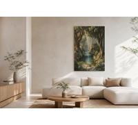 HASLEFND Paysages naturels Tableau Sans Cadre Poster Mural Vert Ruisseaux de montagne et arbres anciens Affiche Peinture Mural Impression sur Toile Tableau Decoration Murale Salon Chambre 80 x 120 cm