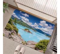 HASLEFND Paysages naturels Welcome Paillasson pour l'extérieur et l'intérieur - Petites îles, Lacs et Montagnes - Paillasson Lavable Antidérapant- pour Porte d'entrée - Bleu - 80 x 120 cm