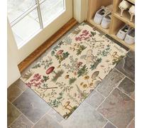 HASLEFND Plantes rétro Champignons et Fleurs Sauvages Paillassons antidérapants Tapis de Sol imperméable à l’Eau Tapis de Moquette pour entrée de Cuisine Tapi de Pied - 40 x 60 cm - Brun Clair