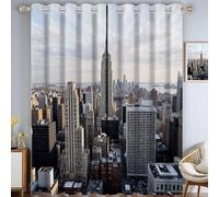HASLEFND Rideau Occultant Paysage Urbain, Lot de 2 Rideaux Occultant Thermique Isolant à Oeillets, Empire State Building, Decoration Chambre Salon Fenetre,140 X 160 cm