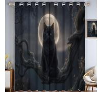 HASLEFND Rideau Occultant Thermiques Style Conte de fées Sombre - Rideau Enfant Lune, Chat Noir, Arbre Mort Noir, Lot de 2 Rideaux à Oeillets pour Decoration Chambre Salon,117 X 183 cm (LxH)