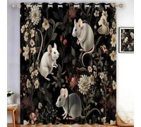 HASLEFND Rideaux pour Enfants 140 X 240 cm 2 Panneaux, Plantes et Fleurs Souris Aquarelle Fleurs Sauvages, décoration de fenêtre Mignonne pour Chambre d'enfant garçon Fille crèche Salon