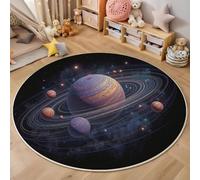 HASLEFND Rond Tapis Salon Lavable Chambre Pile Courte Douce Enfant Bebe Fille Science-Fiction Spatiale Planète géante de Dessin Animé Rampant pour Chambre d'enfant, Salle de Jeux (Violet, 160cm)