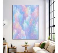 HASLEFND Sans cadre Bleu clair Thème des rêves Tableau Décoration Murale Salon Impression sur Toile Nuages de plumes colorées Image sur Toiles Peintures sur Toile Décoration Murale 60 x 90 cm