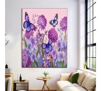 HASLEFND Sans Cadre Impression sur Toile Fleurs naturelles Tableau Image sur Toile Violet Papillon Fleur Rêveur Peinture Tableau Decoration Murale Salon Chambre Salle de Bain 60 x 90 cm