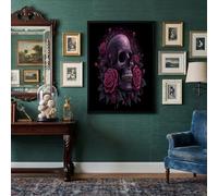 HASLEFND Sans cadre Impression Sur Toile Gothique sombre Rouge violacé Image Surs Toiles Peintures Rose Crâne Sur Toile Mural Tableau Decor Murale Salon Chambre 30 x 40 cm
