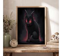 HASLEFND Sans cadre Impression Sur Toile Style gothique sombre Noir et rouge Image Surs Toiles Peintures Chat noir aux yeux rouges Sur Toile Mural Tableau Decor Murale Salon Chambre 50 x 70 cm