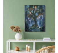 HASLEFND Sans cadre Tableau Style fantastique, Tableau Decoration Murale Salon Cascade de l'arbre lanterne, Vert Moderne Decoration Murale Chambre Salle De Bain Cuisine Bureau 40 x 50 cm