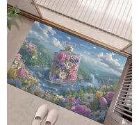 HASLEFND Style créatif Fantastique Welcome Paillasson pour l'extérieur et l'intérieur - Flacon de Parfum Fleurs - Paillasson Lavable Antidérapant- pour Porte d'entrée - Rose Vert - 80 x 120 cm
