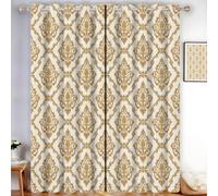 HASLEFND Style rétro Luxueux Rideau Occultant À Oeillets | Branches et Feuilles de Fleurs dorées - Rideau Occultant Décor Microfibre pour Chambre d'enfants Salon 2 Pièces 117 X 183 cm - Crème