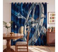 HASLEFND Style Spatial rétro Rideau Occultant À Oeillets | Station Spatiale planétaire - Rideau Occultant Décor Microfibre pour Chambre d'enfants Salon 2 Pièces 140 X 240 cm - Bleu foncé