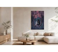 HASLEFND Tableau Décoration Murale Bleu-violet 40 x 50 cm - Affiche Forêt de l'Ours Noir et du Lapin Blanc Sans Cadre pour Salon, Chambre, Salle de Bain - Toile Déco Animaux de dessin animé Maison