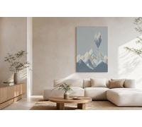 HASLEFND Tableau Décoration Murale Gris-bleu 60 x 90 cm - Affiche Montgolfière des montagnes enneigées Sans Cadre pour Salon, Chambre, Salle de Bain - Toile Déco Illustrations minimalistes Maison