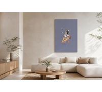 HASLEFND Tableau Décoration Murale Gris violet 60 x 90 cm - Affiche Pizza Astronaut Sans Cadre pour Salon, Chambre, Salle de Bain - Toile Déco Style dessin animé mignon Maison