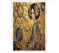 HASLEFND Tableau Décoration Murale Jaune doré 70 x 100 cm - Affiche Figures féminines géométriques Sans Cadre pour Salon, Chambre, Salle de Bain - Toile Déco Style Art Déco Maison