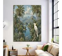 HASLEFND Tableau Décoration Murale Vert 30 x 40 cm - Affiche Palmier perroquet de rivière Sans Cadre pour Salon, Chambre, Salle de Bain - Toile Déco Paysage tropical Maison