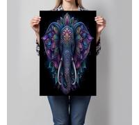 HASLEFND Tableau Décoration Murale Violet foncé 70 x 100 cm - Affiche Style bohème Sans Cadre pour Salon, Chambre, Salle de Bain - Toile Déco Mandala Éléphant Maison