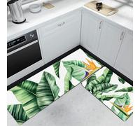 HASLEFND Tapi Cuisine Devant evier,Tapis de Plantes Tropicales Fleur d'oiseau de Paradis en Feuille de bananier,Lavable Doux Vert Tapis D'EntréE, Tapi de Passage,Tapi de Couloir - 50x80+50x150cm