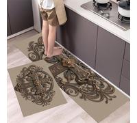 HASLEFND Tapi Cuisine Devant evier,Tapis de Reliefs baroques Badge rétro en Forme de Croix,Lavable Doux Bronze Tapis D'EntréE, Tapi de Passage,Tapi de Couloir,Facile à Nettoyer - 45x75+45x150cm