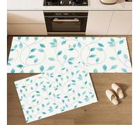 HASLEFND Tapi Cuisine Devant evier,Tapis de Style Frais et Minimaliste Vignes à Feuilles Bleues,Lavable Doux Bleu Tapis D'EntréE, Tapi de Passage,Tapi de Couloir,Facile à Nettoyer - 45x75+45x150cm