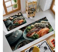 HASLEFND Tapis Cuisine Cuisine Japonaise Antidérapant Tapis Devant Evier Sushi, Sashimi, Poisson grillé Bleu foncé Tapi Ensemble Universel pour décoration de Maison, Bureau 45x75+45x150cm