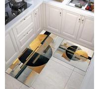 HASLEFND Tapis Cuisine Devant evier, Couloir Lavable antiderapant Conception Abstraite Lignes circulaires Noires pour Salon, Chambre, Les Chambres Jeunes Adulte Or, 40x60+40x120cm