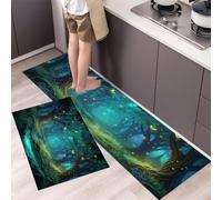 HASLEFND Tapis Cuisine Devant evier, Couloir Lavable antiderapant Forêt des rêves Fleurs Sauvages du ruisseau aux Papillons pour Salon, Chambre, Les Chambres Jeunes Adulte Vert foncé, 40x60+40x120cm