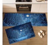 HASLEFND Tapis Cuisine Devant evier, Couloir Lavable antiderapant Vue Nocturne de rêve Arbres Morts recouverts de Gel pour Salon, Chambre, Les Chambres Jeunes Adulte Bleu foncé, 50x80+50x150cm