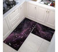 HASLEFND Tapis Cuisine Devant evier,Tapis de Univers des rêves Nuages étoilés,Lavable Doux Violet Tapi D'EntréE, Tapi de Passage,Tapi de Couloir,Facile à Nettoyer - 40x60+40x120cm