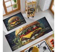 HASLEFND Tapis Cuisine Style Dessin animé onirique Antidérapant Tapis Devant Evier Cheeseburger géant Jaune Bleu Tapi Ensemble Universel pour décoration de Maison, Bureau 50x80+50x150cm