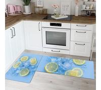 HASLEFND Tapis Cuisine Style Minimaliste Antidérapant Tapis Devant Evier Glaçons en Forme de tranches de Citron Bleu Clair Tapi Ensemble Universel pour décoration de Maison, Bureau 50x80+50x150cm