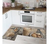 HASLEFND Tapis Cuisine Style Parisien Antidérapant Tapis Devant Evier Carte Postale café Tour Eiffel Brun Clair Tapi Ensemble Universel pour décoration de Maison, Bureau 45x75+45x150cm