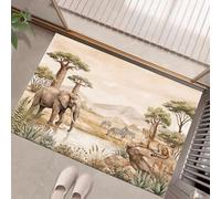 HASLEFND Tapis d’entrée intérieur - paillasson Lavable à Motifs Aquarelle d'animaux | Tapis antidérapant pour entrée, Cuisine ou Chambre, paillasson rectangulaire Éléphant Guépard Prairie, 60 x 90 cm
