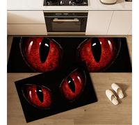 HASLEFND Tapis de Couloir 40x60+40x120cm, Tapis Cuisine Devant Evier Noir et Rouge Style Dessin animé Yeux de Dragon Rouge Antidérapant Lavable pour Couloir Chambre Buanderie Entrée Salon