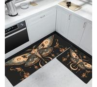 HASLEFND Tapis de Couloir 40x60+40x120cm, Tapis Cuisine Devant Evier Or Bleu Style Artistique mystérieux Papillon, étoile, Lune Antidérapant Lavable pour Couloir Chambre Buanderie Entrée Salon