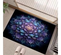 HASLEFND Tapis de Porte de Bienvenue, 90 x 150 cm Fleurs de rêve Paillasson Entree Antidérapant Lavable Mandala Bleu Tapis de Sol Anti-Poussière pour Entrée Couloir Cuisine, Violet