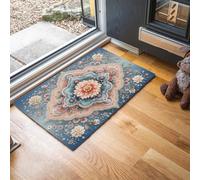 HASLEFND Tapis de Porte d'entrée Fleurs Roses Paillasson Attrape-Poussière Mandala Wind Fin Tapis de Sol Antidérapant Lavable pour intérieur, Couloir, Cuisine, 80 x 120 cm, Bleu