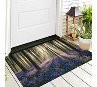 HASLEFND Tapis de Porte d'intérieur en Style de Photographie Naturelle, Motif Forêt de jacinthes des Bois Violet-Vert,décoration d'intérieur, Tapis d'extérieur pour l'intérieur, l'entrée