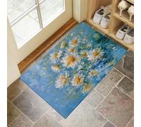 HASLEFND Tapis de Porte Lavable 90 x 150 cm, Peinture à l'huile de Fleurs Marguerite dans l'eau Tapi de Sol Antidérapant à l'intérieur, Tapi de Porte Avant Intérieur, Tapis Mince Bleu