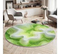 HASLEFND Tapis de Salon à Poils Courts - 180cm - Rond -Vert - Lavable - Vent Abstrait Qui circule Motif ondulé - Dessous antidérapant Moelleux et Extra Doux - pour Salle à Manger et Chambre à